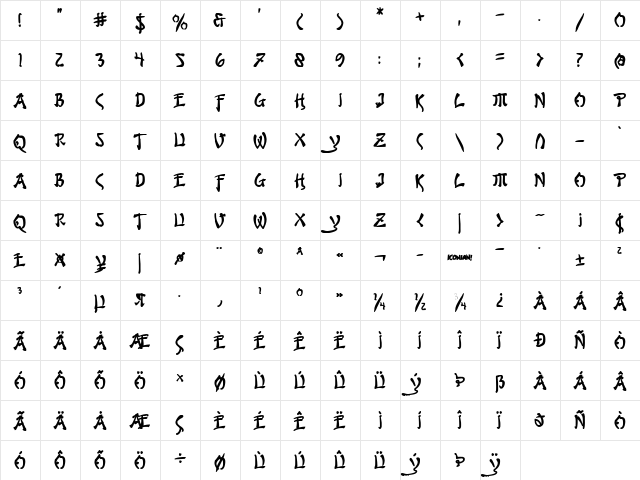 Bushido Bold Bold  glyph index