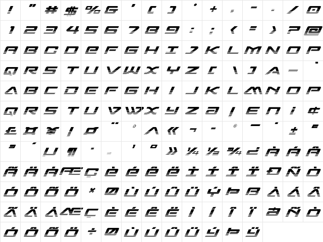 Sabre Shark Two-Tone Regular  glyph index