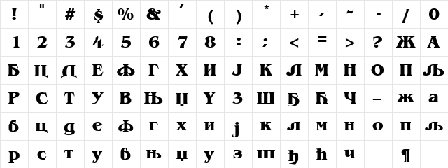 Bangkok Cirilica Bold  glyph index