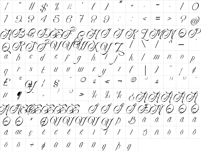 The Masquito Regular  glyph index