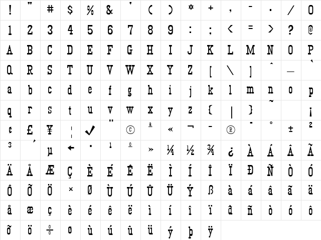 KyhotaTwo Regular  glyph index