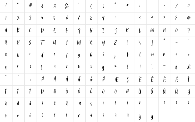 Cephalonia Regular  glyph index