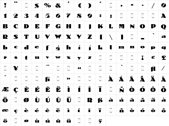 Dolmen LET Regular  glyph index
