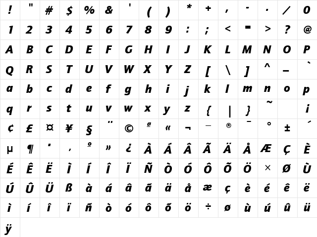 QuaySansITCTT BlackItalic  glyph index