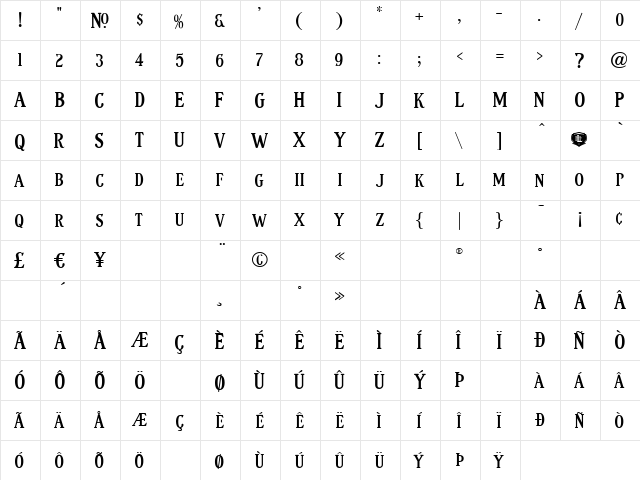 LHF Fairground REG Regular  glyph index