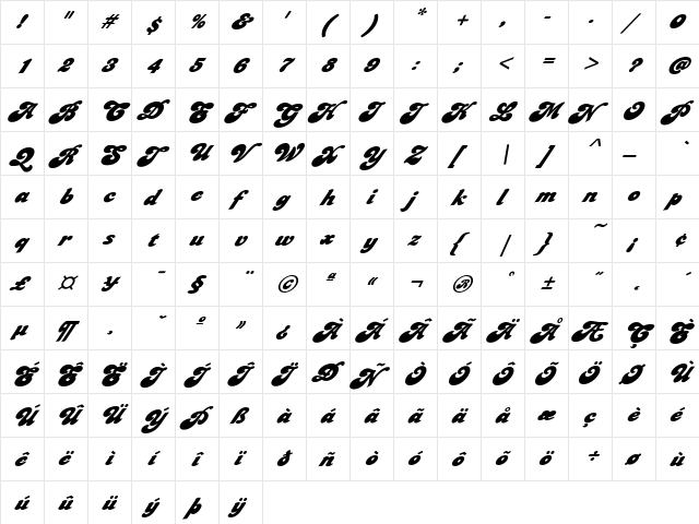 FZ JAZZY 49 ITALIC Normal  glyph index
