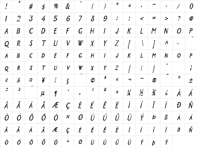 New York-Condensed Bold Italic  glyph index