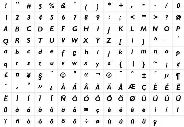 Gentle SansBoldItalic  glyph index
