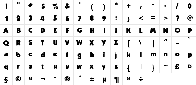KabelC Ultra Regular  glyph index
