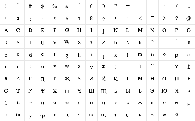 Log-Russ Regular  glyph index
