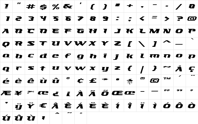 OWOArmageddonBold Regular  glyph index