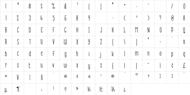 Romantisk DEMO Regular  glyph index