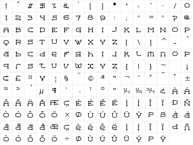 Belter ITC Std Regular  glyph index