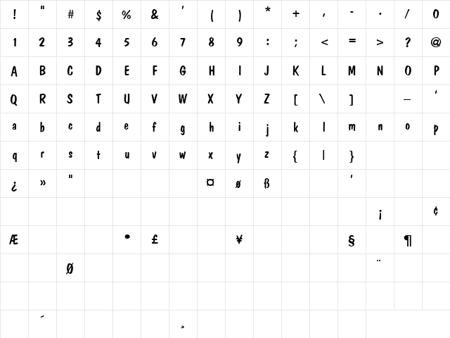 Chills 5 Regular  glyph index
