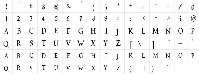 VTCSwitchbladeRomance Tall  glyph index