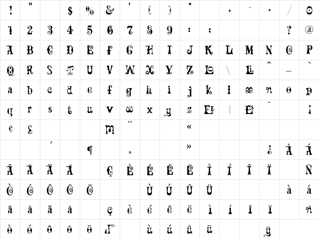 MardiGras Regular  glyph index