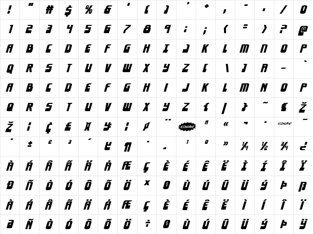 EldebaranExpanded Italic Expanded Italic  glyph index