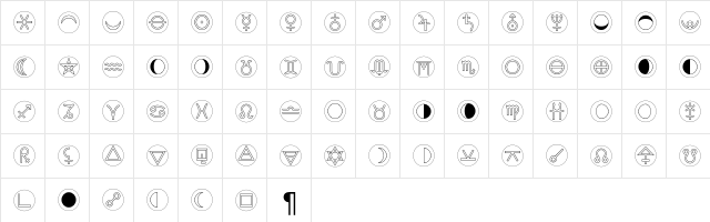 AstrotypeP LT Std DotOutline Regular  glyph index