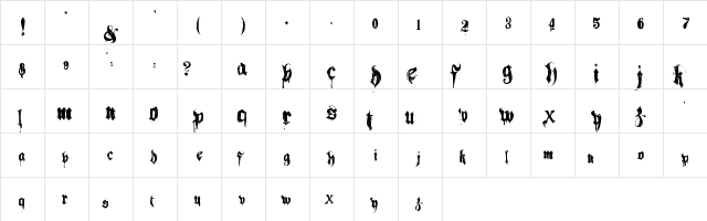 Hacjiuza Dirty Regular  glyph index