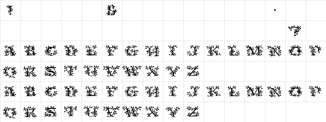 Allover Regular  glyph index