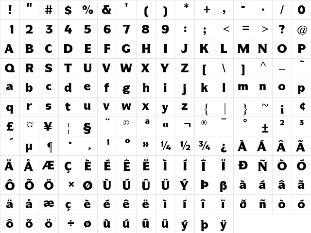 ITC Symbol Black  glyph index