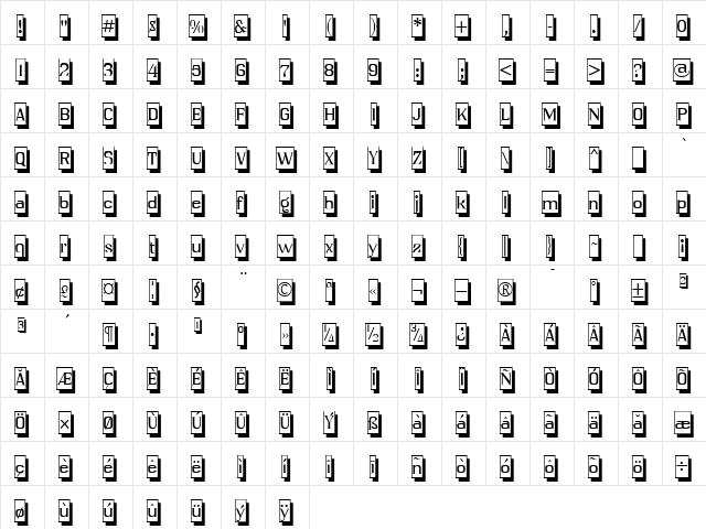 QwatickPlacard Regular  glyph index