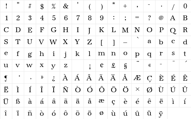URWAntiquaTRegRo1 Regular  glyph index