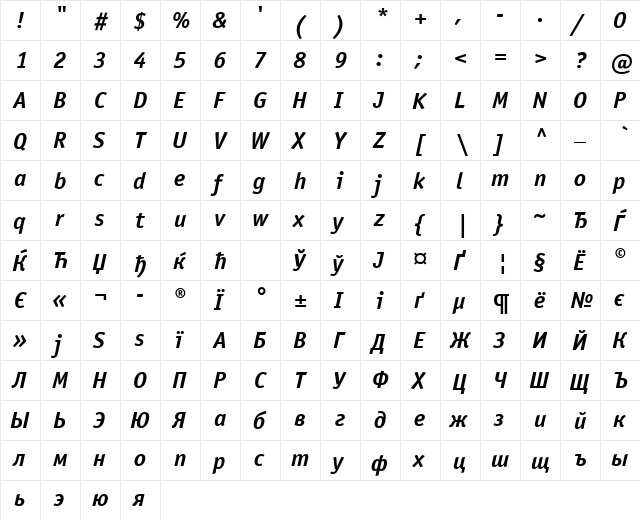 OfficinaSansWinCTT BoldItalic  glyph index