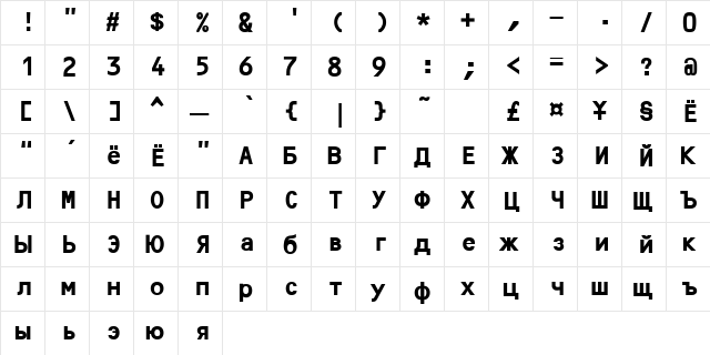OCR B Bold  glyph index