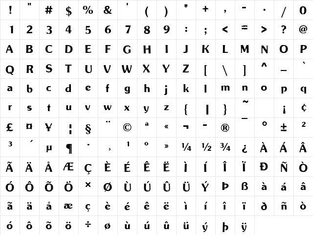 SouvenirGotAntDDem Regular  glyph index