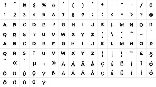 Reactive Regular  glyph index