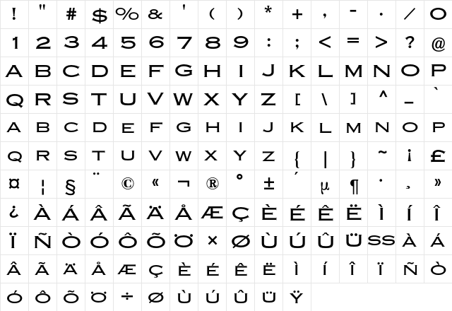 Copperplate BQ Regular  glyph index