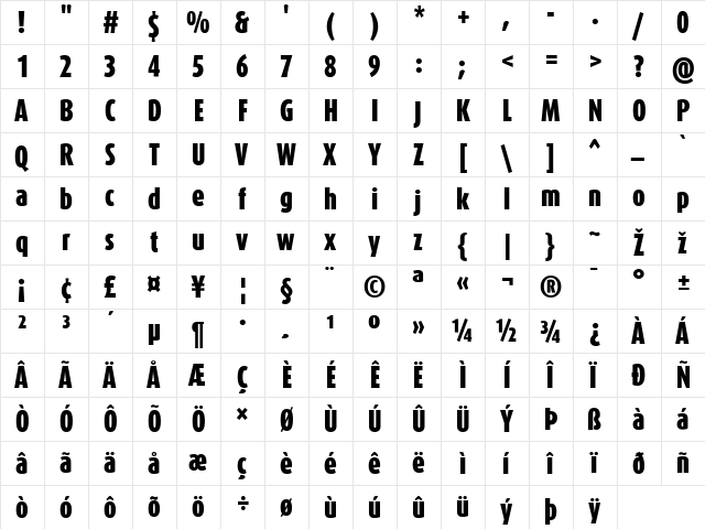 DaxCompact-Black Regular  glyph index