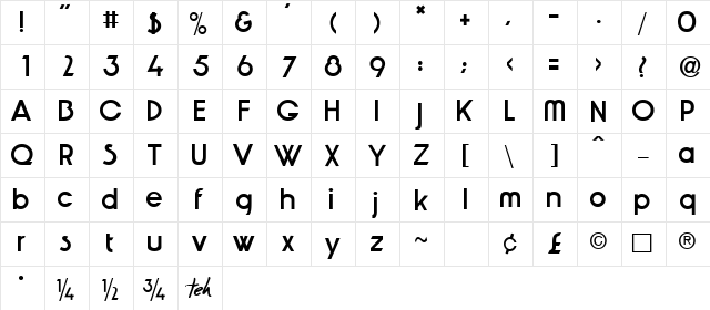 JoeLouis Normal  glyph index