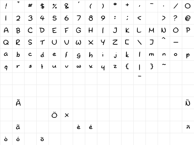 New Yoshirby Regular  glyph index