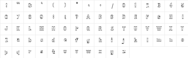 Bosox Outline Regular  glyph index