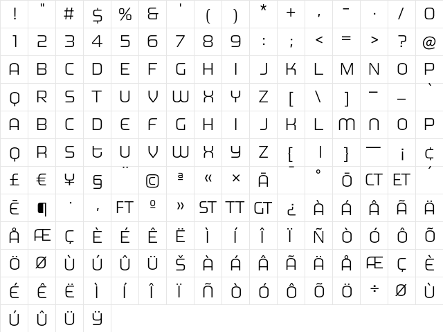 MorganBig Light  glyph index