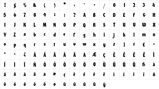 HondaEF Regular  glyph index