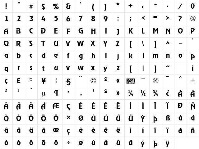 RevelMedium Regular  glyph index