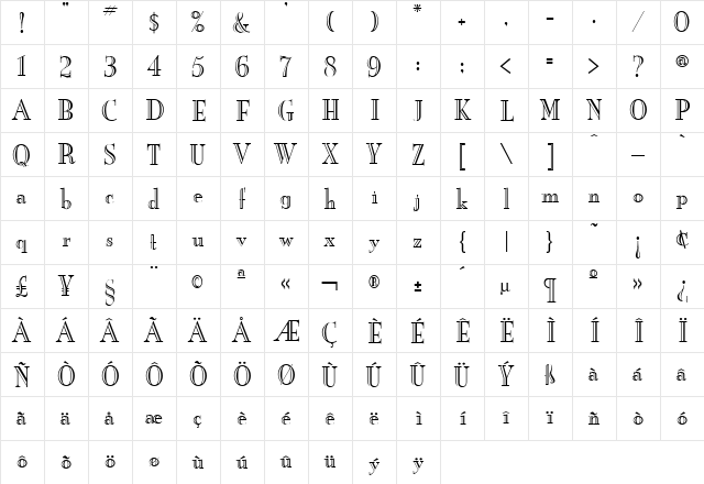 Mona Lisa Recut Regular  glyph index