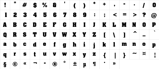 LuxorC Regular  glyph index