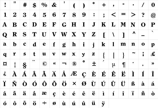 Clearface ATF BQ Regular  glyph index
