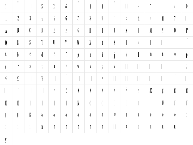 Bordeaux Roman LET Plain  glyph index