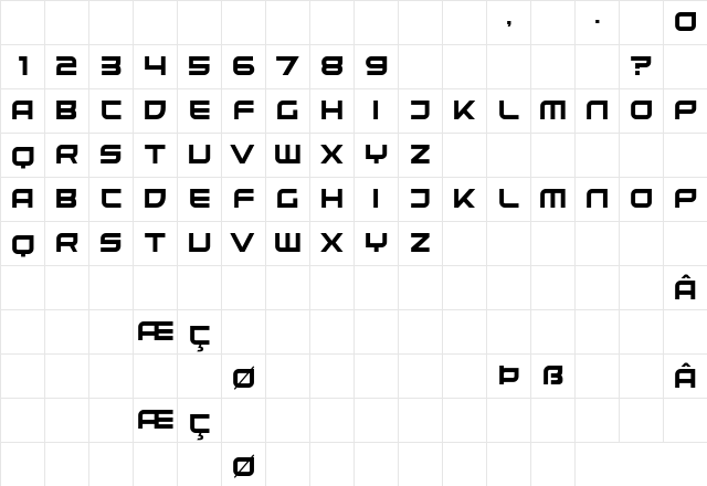 United Kingdom Regular  glyph index