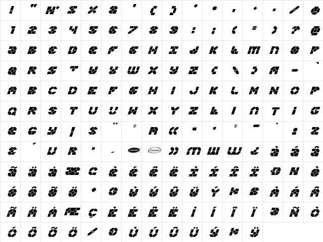 Zoom Runner Title Italic Italic  glyph index