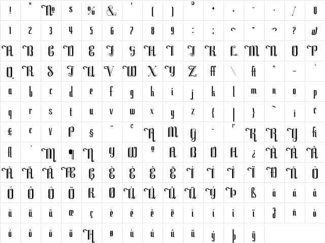 Flirt Deco Regular  glyph index