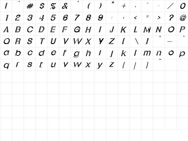 Core 4 Regular  glyph index