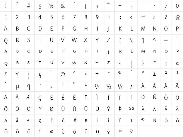 Eureka Sans Light  glyph index