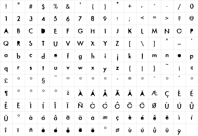 Flyerfonts Regular  glyph index