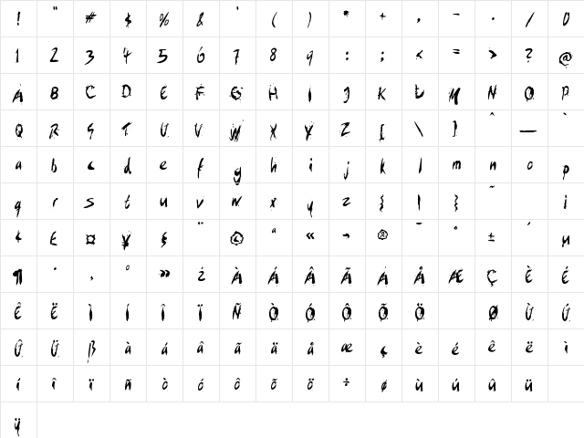 Crazed Regular  glyph index